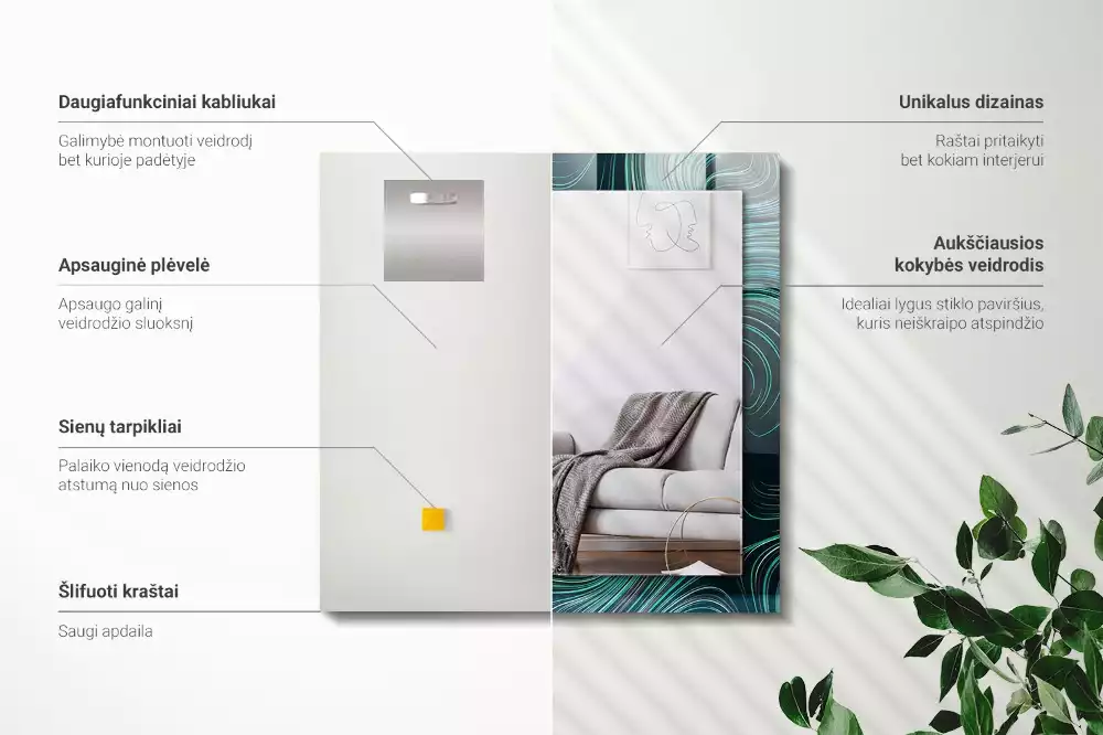 Lustro dekoracyjne o abstrakcyjnych liniach i wzorach