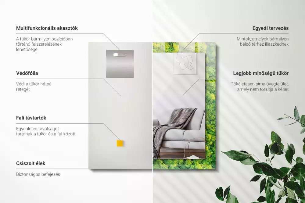 Lustro prostokątne z nadrukiem w motywie zielonego mchu