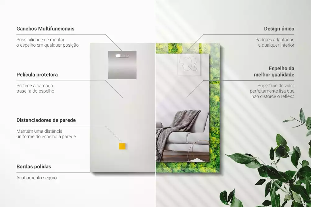 Lustro prostokątne z nadrukiem w motywie zielonego mchu