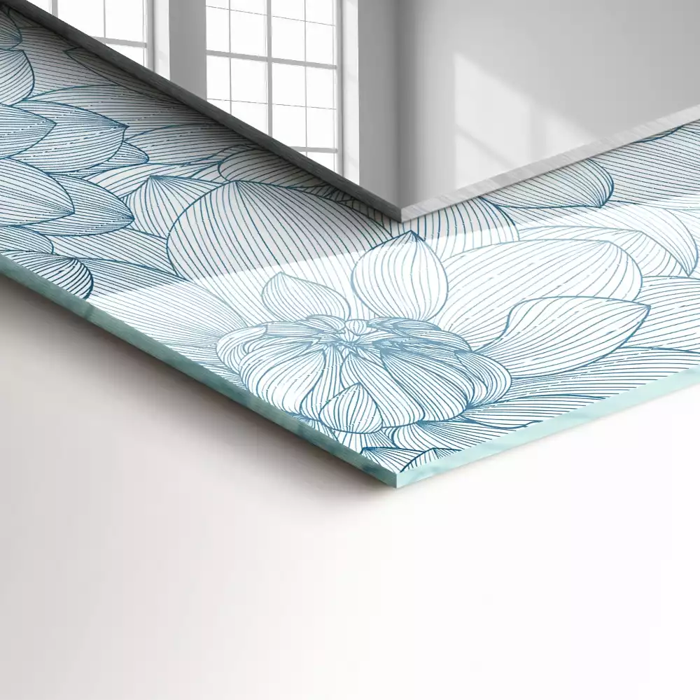 Lustro dekoracyjne prostokątne z niebieskim wzorem kwiatowym