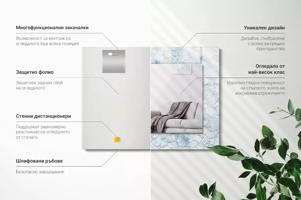 Lustro dekoracyjne prostokątne z niebieskim wzorem kwiatowym