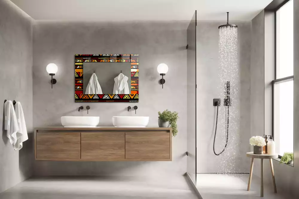 Lustro dekoracyjne prostokątne z nadrukiem w kolorowy wzór etniczny