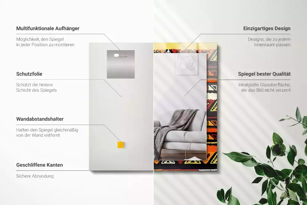 Lustro dekoracyjne prostokątne z nadrukiem w kolorowy wzór etniczny