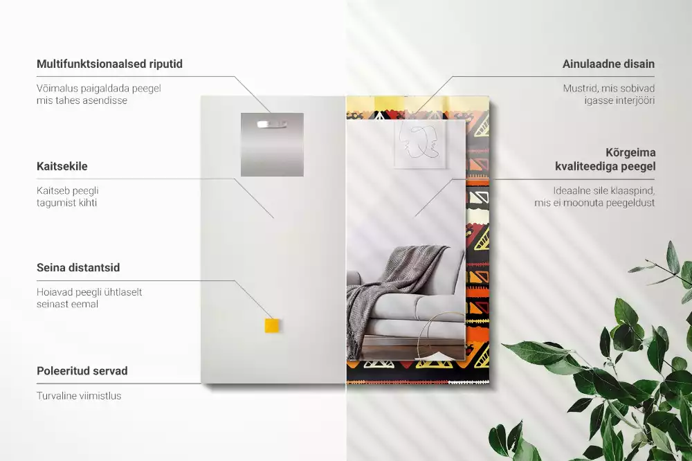 Lustro dekoracyjne prostokątne z nadrukiem w kolorowy wzór etniczny