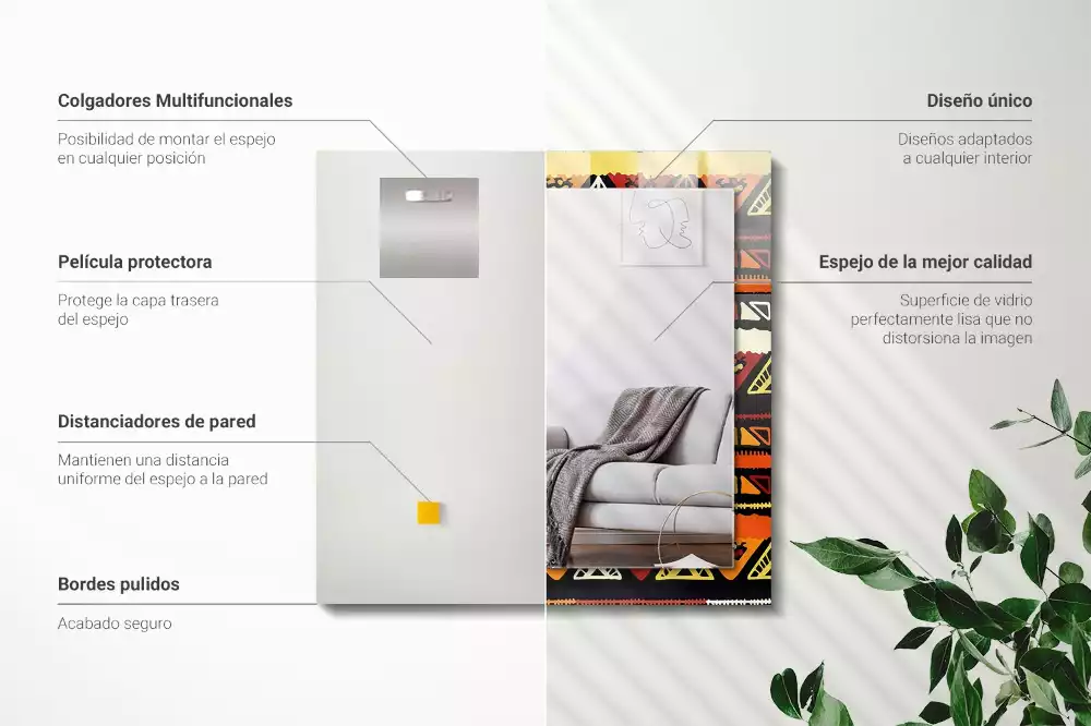 Lustro dekoracyjne prostokątne z nadrukiem w kolorowy wzór etniczny