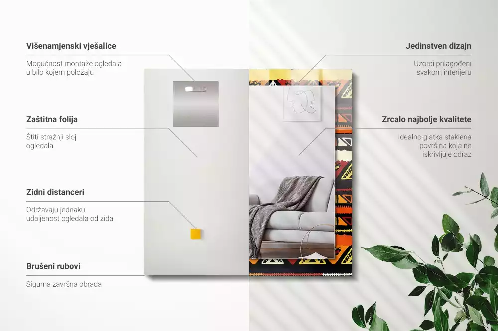 Lustro dekoracyjne prostokątne z nadrukiem w kolorowy wzór etniczny