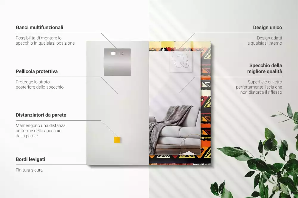 Lustro dekoracyjne prostokątne z nadrukiem w kolorowy wzór etniczny