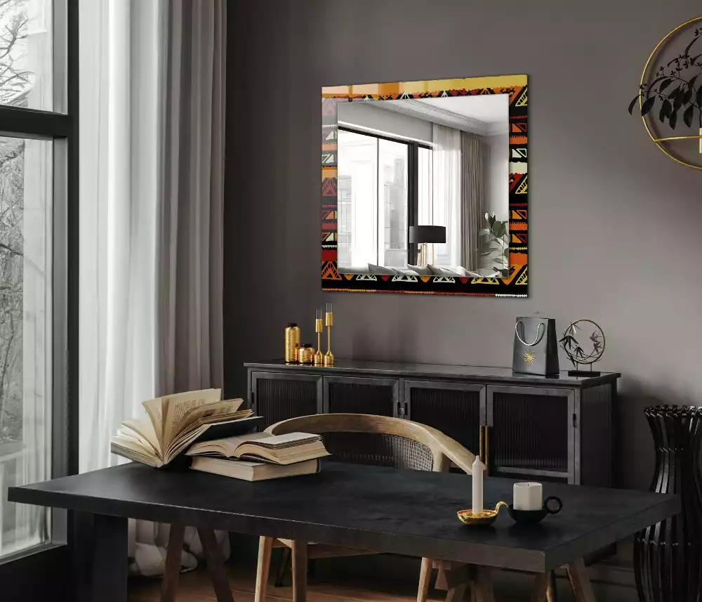 Lustro dekoracyjne prostokątne z nadrukiem w kolorowy wzór etniczny