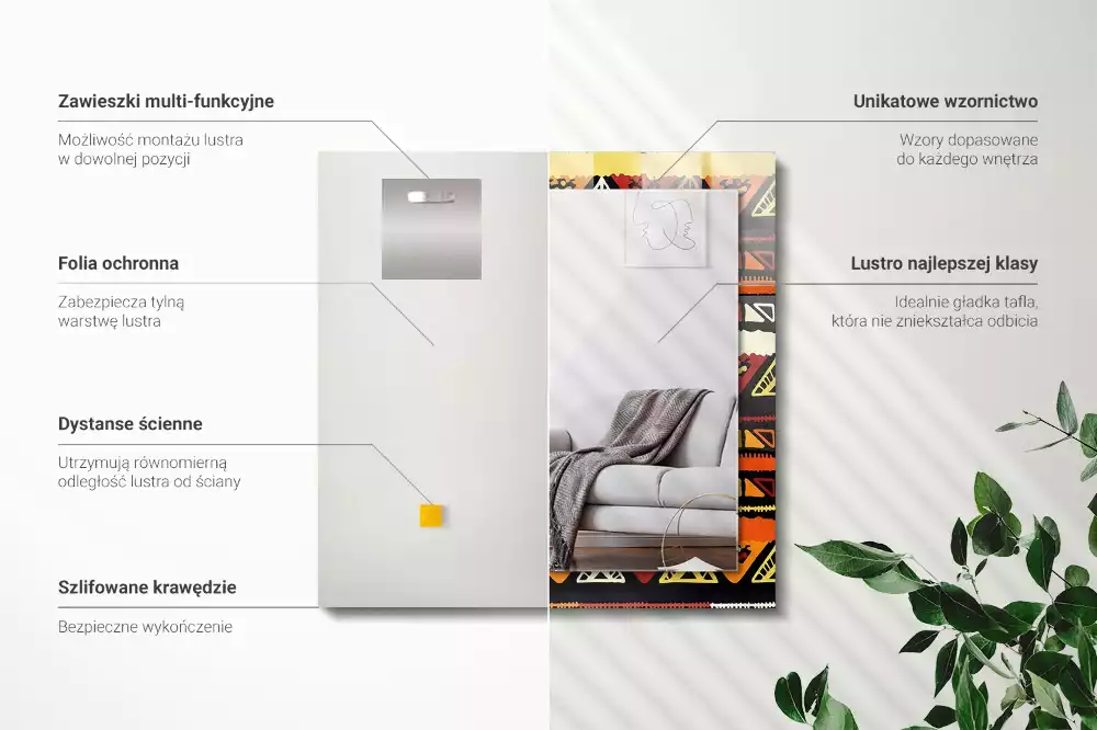 Lustro dekoracyjne prostokątne z nadrukiem w kolorowy wzór etniczny