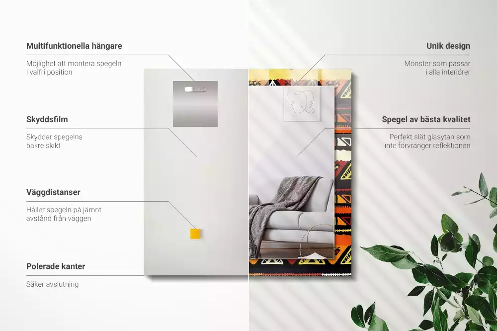 Lustro dekoracyjne prostokątne z nadrukiem w kolorowy wzór etniczny