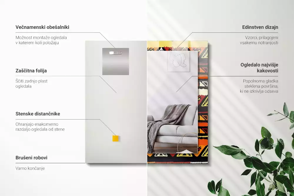 Lustro dekoracyjne prostokątne z nadrukiem w kolorowy wzór etniczny