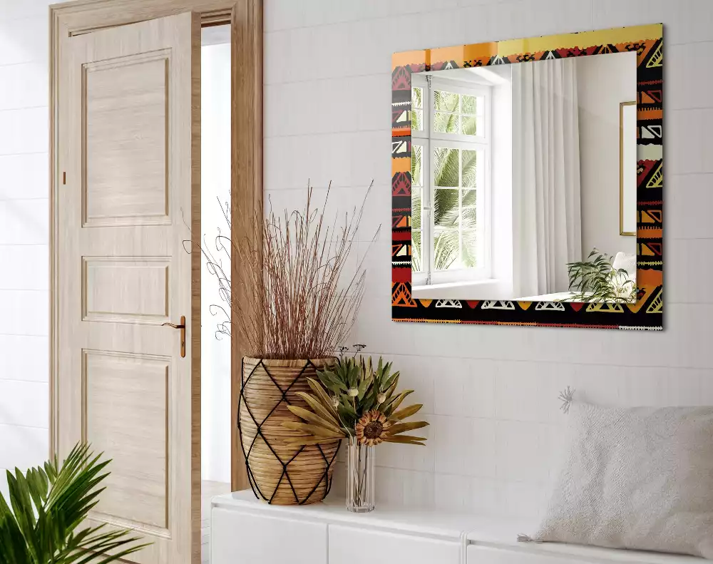 Lustro dekoracyjne prostokątne z nadrukiem w kolorowy wzór etniczny