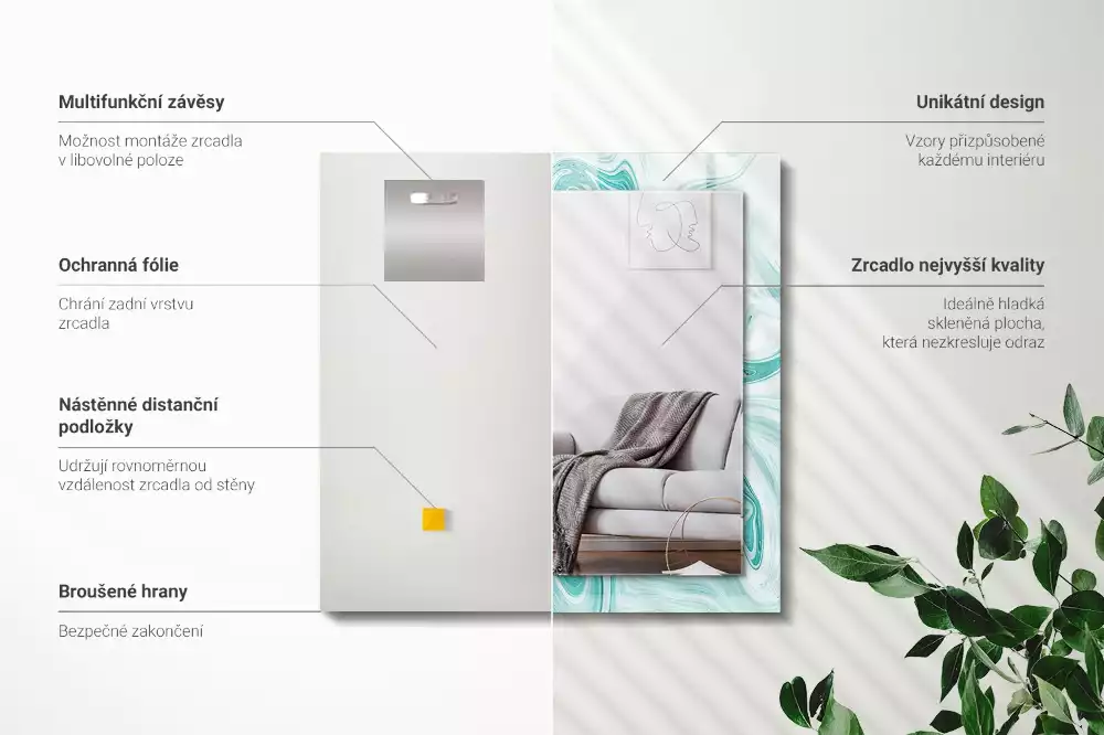 Lustro dekoracyjne prostokątne z abstrakcyjnym wzorem marmuru