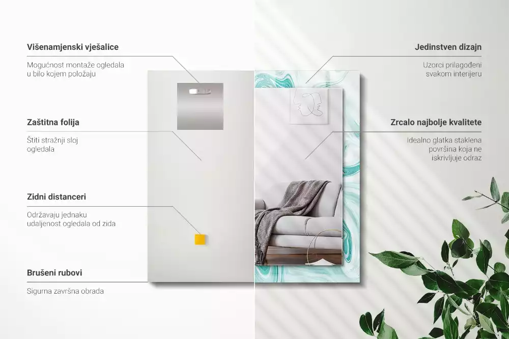 Lustro dekoracyjne prostokątne z abstrakcyjnym wzorem marmuru