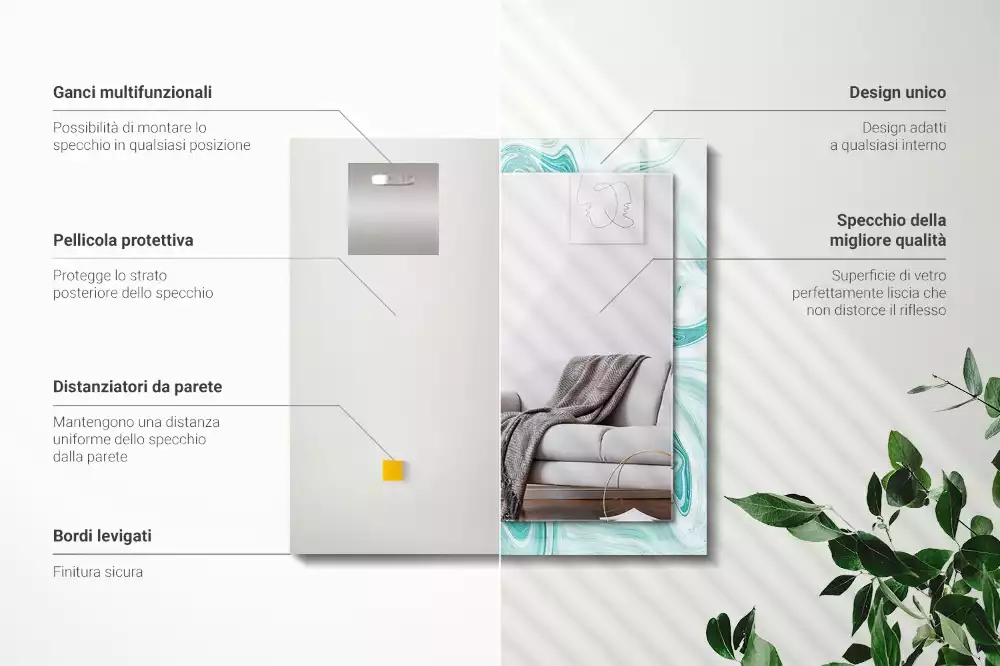 Lustro dekoracyjne prostokątne z abstrakcyjnym wzorem marmuru