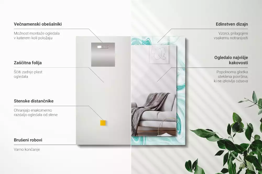 Lustro dekoracyjne prostokątne z abstrakcyjnym wzorem marmuru