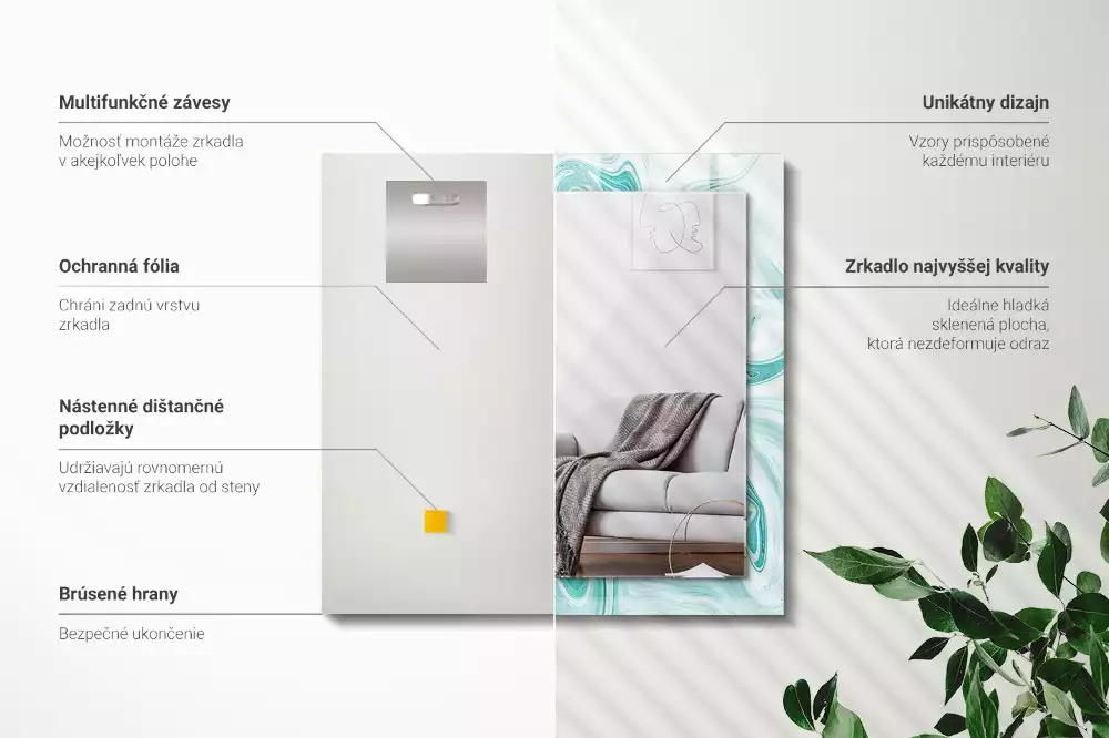 Lustro dekoracyjne prostokątne z abstrakcyjnym wzorem marmuru