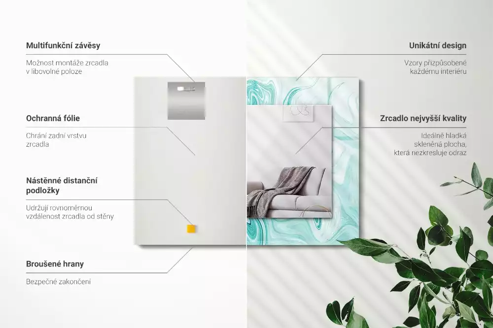 Lustro dekoracyjne prostokątne z abstrakcyjnym wzorem marmuru