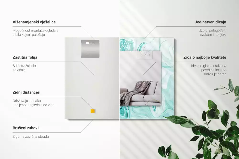 Lustro dekoracyjne prostokątne z abstrakcyjnym wzorem marmuru