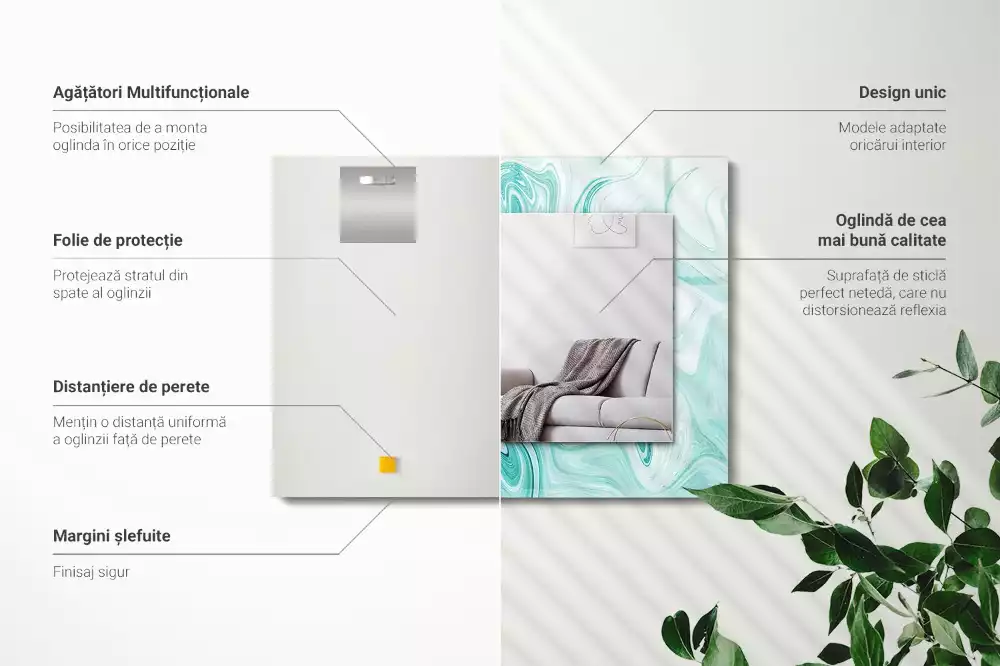 Lustro dekoracyjne prostokątne z abstrakcyjnym wzorem marmuru