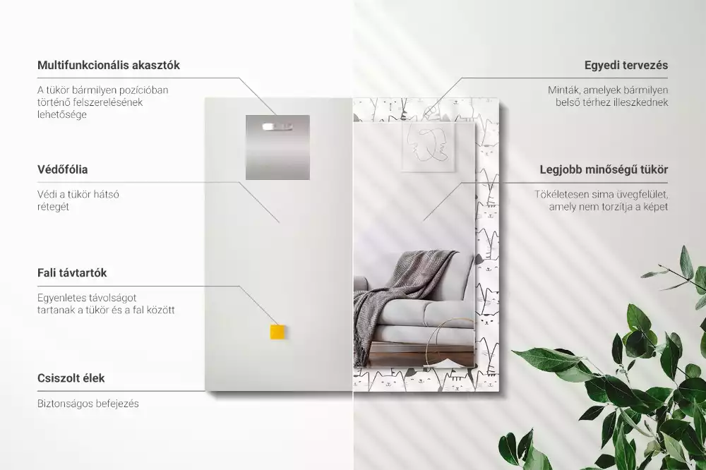 Lustro prostokątne z nadrukiem przedstawiającym wesołe koty