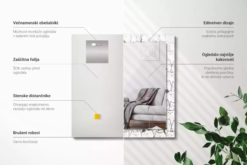 Lustro prostokątne z nadrukiem przedstawiającym wesołe koty