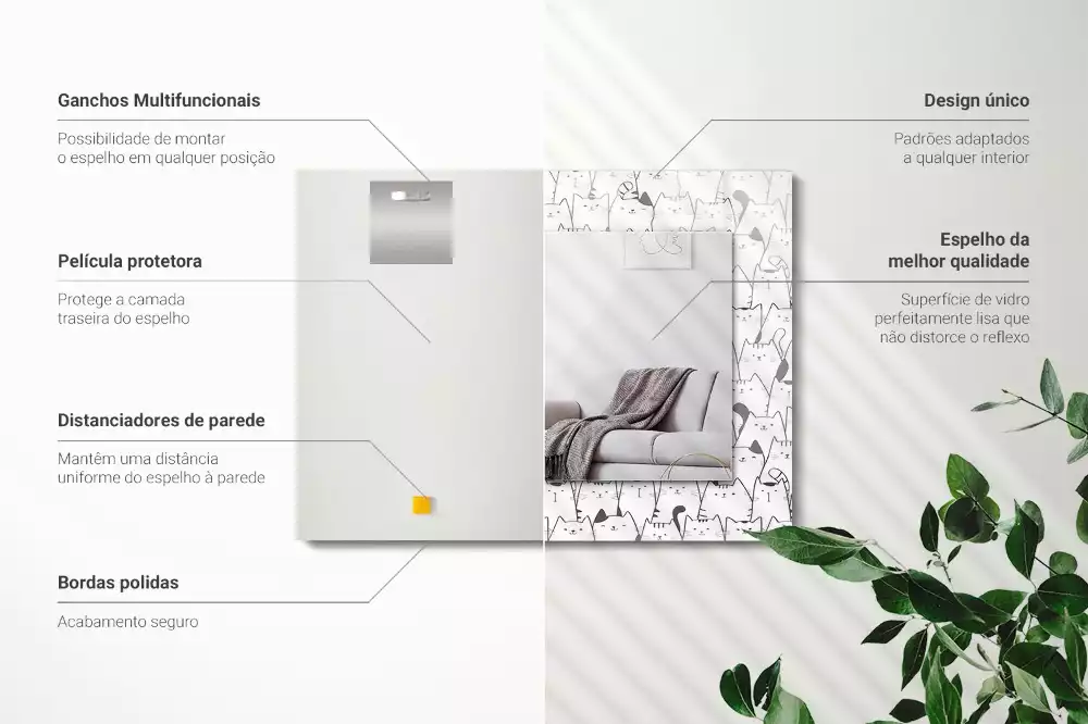 Lustro prostokątne z nadrukiem przedstawiającym wesołe koty