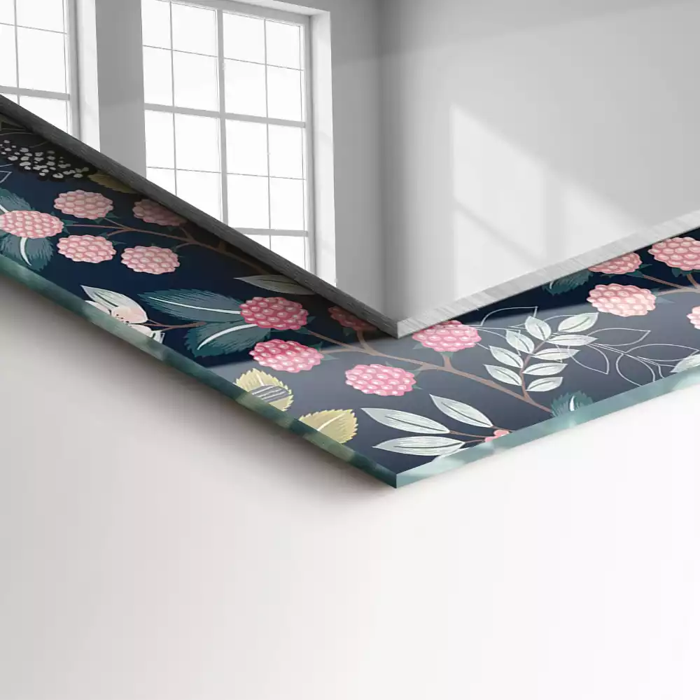 Lustro dekoracyjne z nadrukiem z motywem kwiatów, liści i ptaków