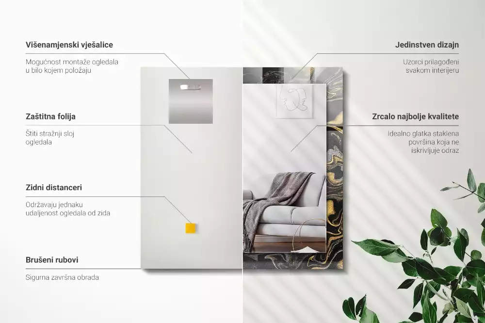 Lustro dekoracyjne prostokątne z motywem abstrakcyjnego marmuru