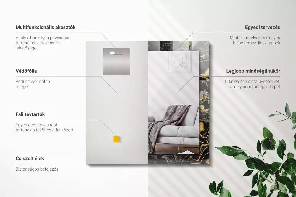 Lustro dekoracyjne prostokątne z motywem abstrakcyjnego marmuru