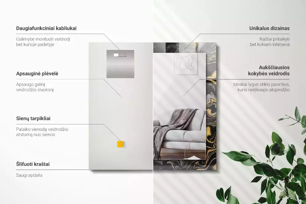 Lustro dekoracyjne prostokątne z motywem abstrakcyjnego marmuru