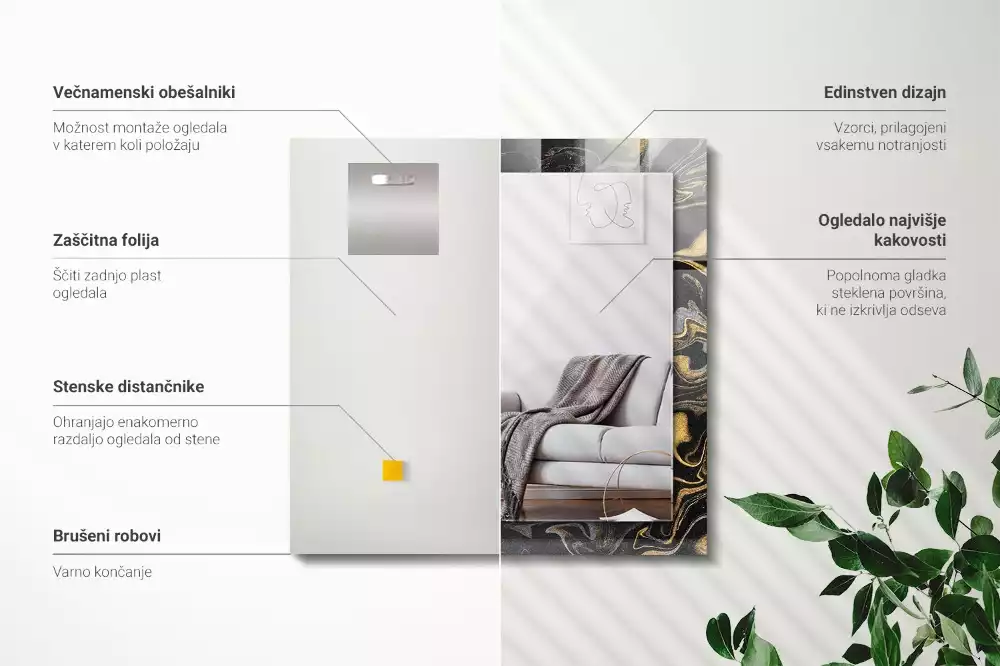 Lustro dekoracyjne prostokątne z motywem abstrakcyjnego marmuru