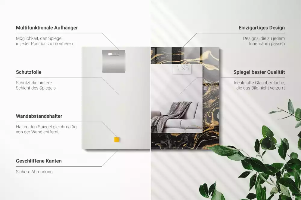 Lustro dekoracyjne prostokątne z motywem abstrakcyjnego marmuru