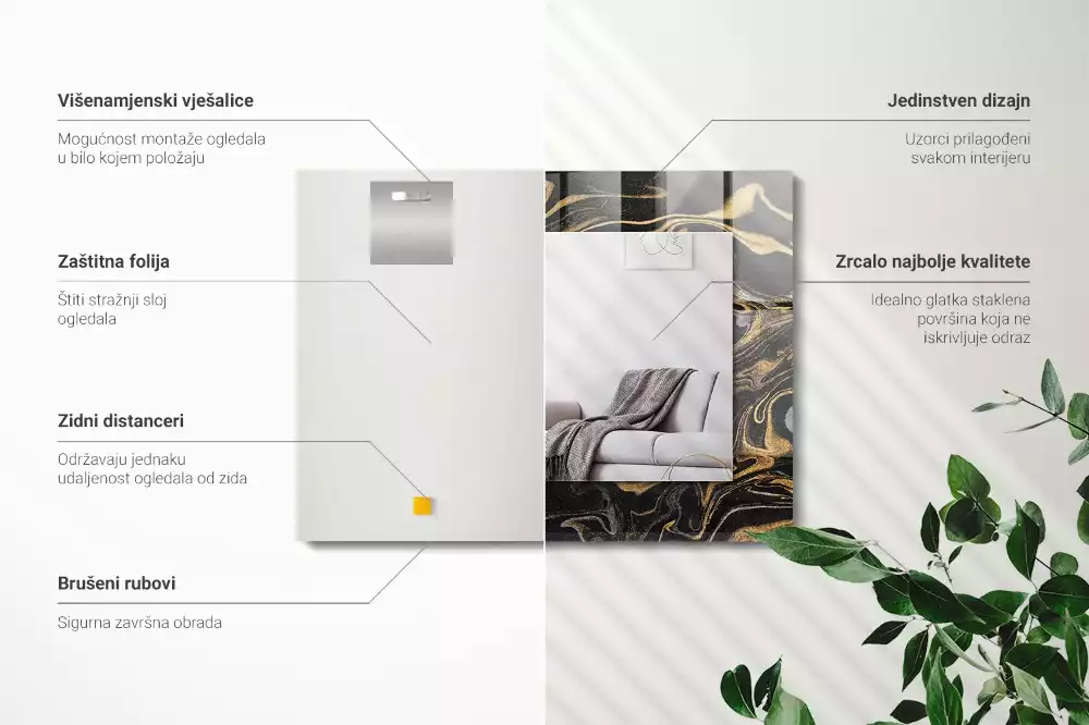 Lustro dekoracyjne prostokątne z motywem abstrakcyjnego marmuru