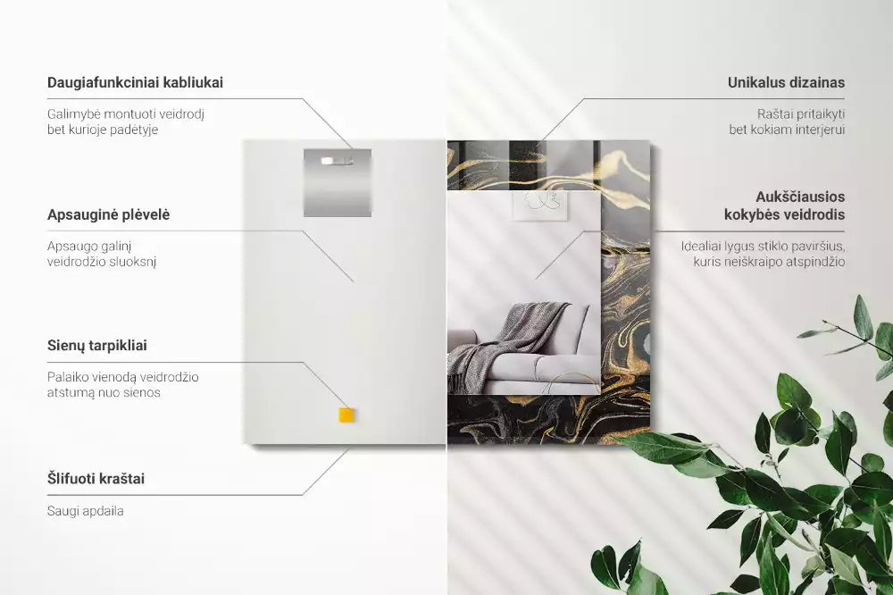 Lustro dekoracyjne prostokątne z motywem abstrakcyjnego marmuru