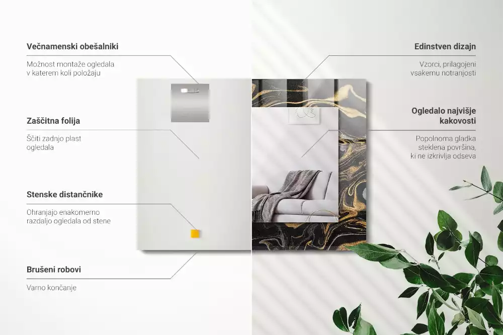 Lustro dekoracyjne prostokątne z motywem abstrakcyjnego marmuru