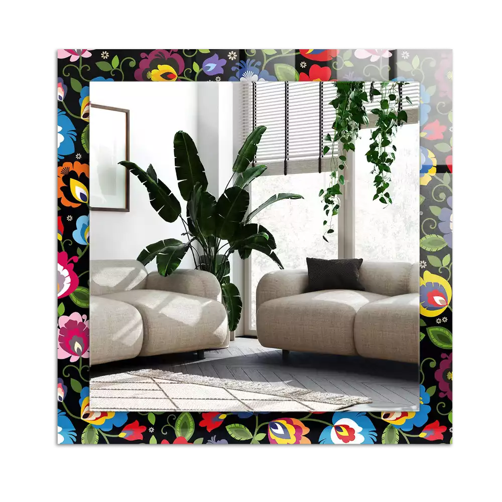 Lustro prostokątne z nadrukiem w kolorowe wzory ludowe