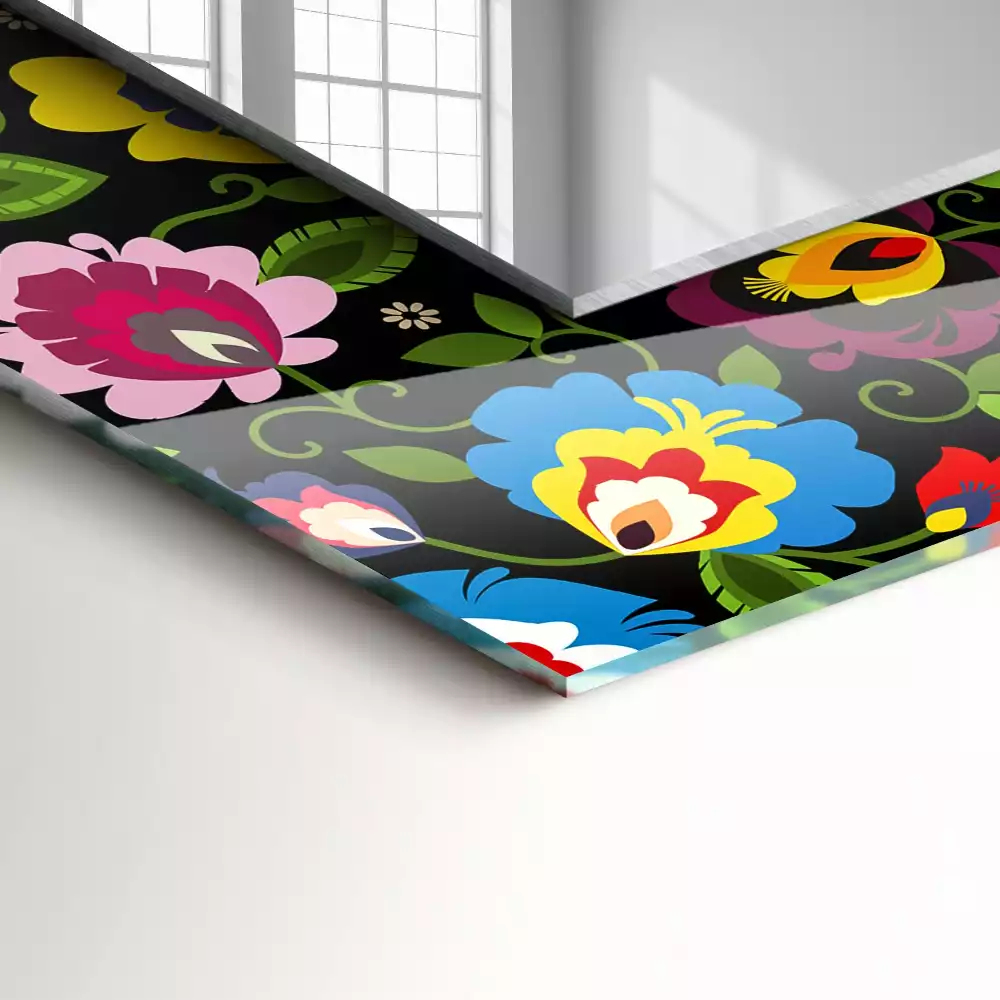 Lustro prostokątne z nadrukiem w kolorowe wzory ludowe