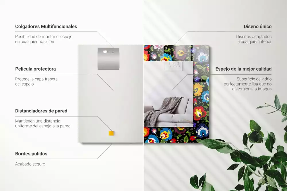 Lustro prostokątne z nadrukiem w kolorowe wzory ludowe