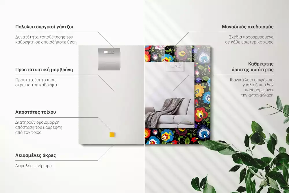 Lustro prostokątne z nadrukiem w kolorowe wzory ludowe