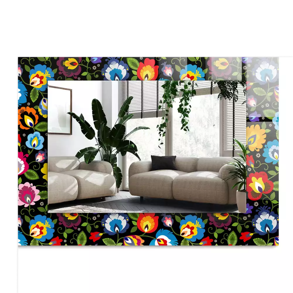 Lustro prostokątne z nadrukiem w kolorowe wzory ludowe