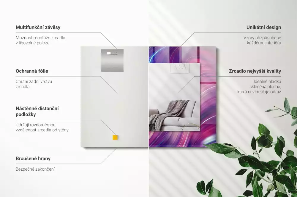 Lustro dekoracyjne z nadrukiem z abstrakcyjnym motywem kolorowych fal