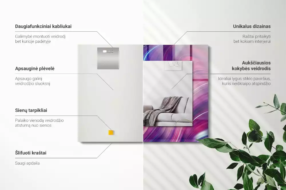 Lustro dekoracyjne z nadrukiem z abstrakcyjnym motywem kolorowych fal