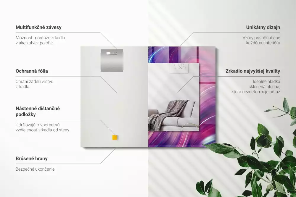 Lustro dekoracyjne z nadrukiem z abstrakcyjnym motywem kolorowych fal