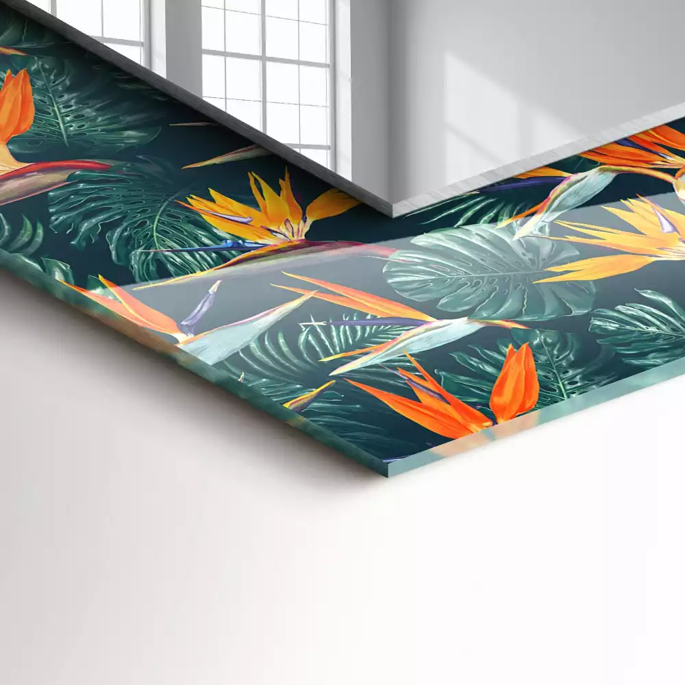 Lustro dekoracyjne prostokątne z motywem kwiatów i liści