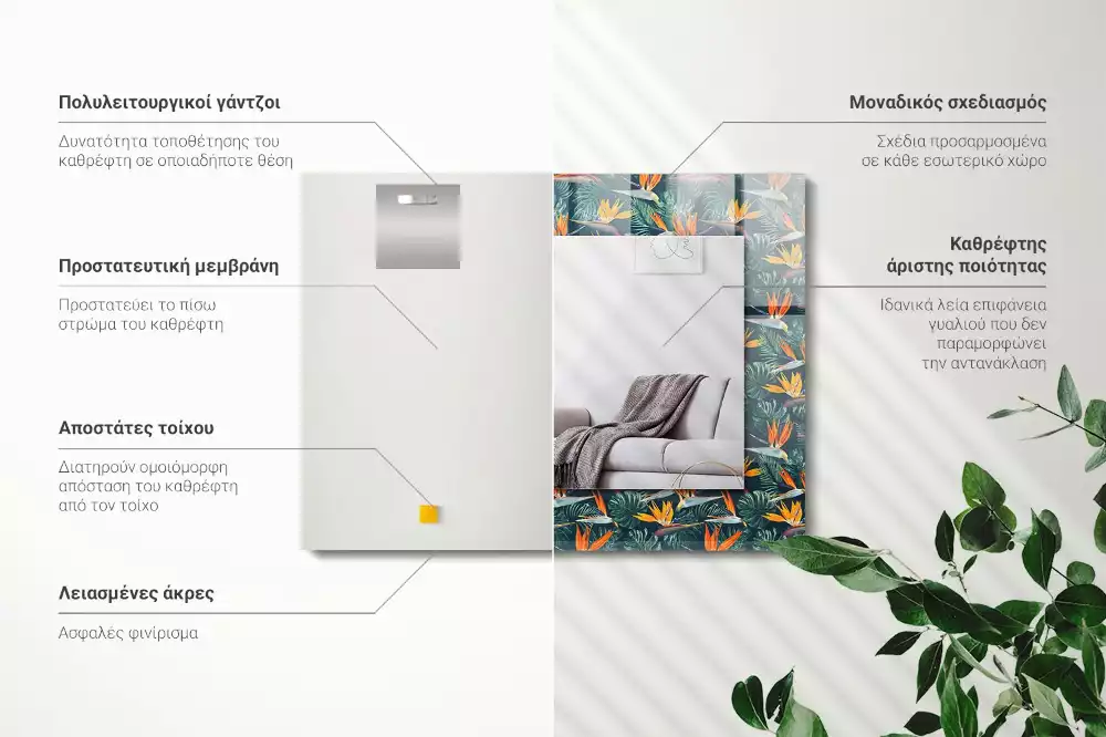 Lustro dekoracyjne prostokątne z motywem kwiatów i liści