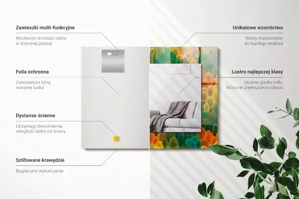 Lustro prostokątne z nadrukiem przedstawiającym jesienne drzewa