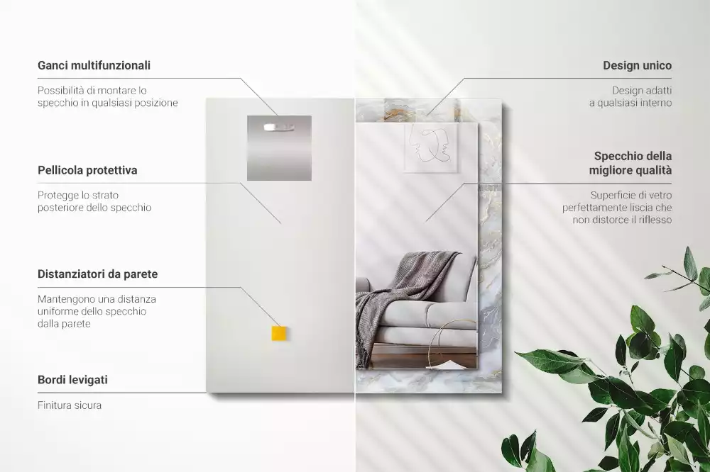 Lustro dekoracyjne prostokątne z nadrukiem w motyw marmuru