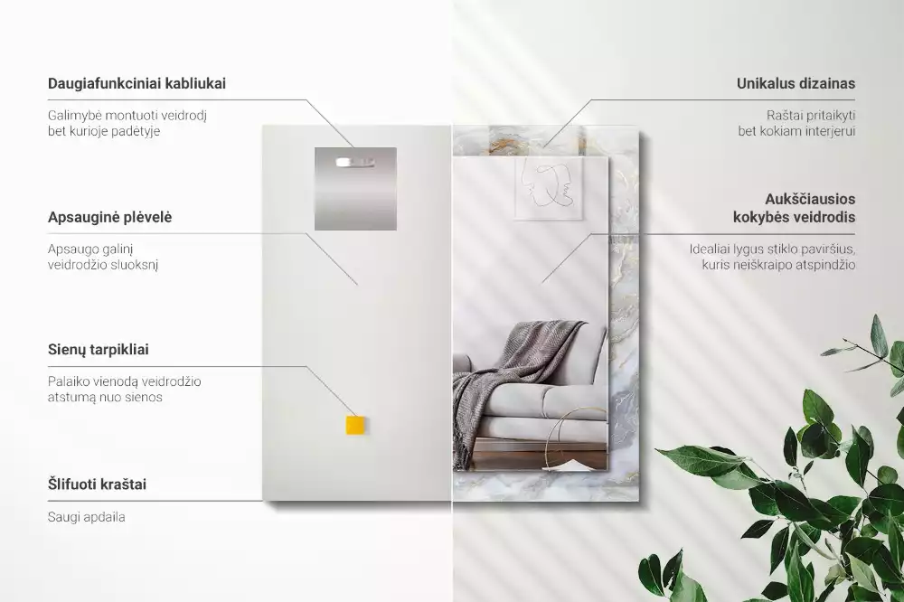 Lustro dekoracyjne prostokątne z nadrukiem w motyw marmuru