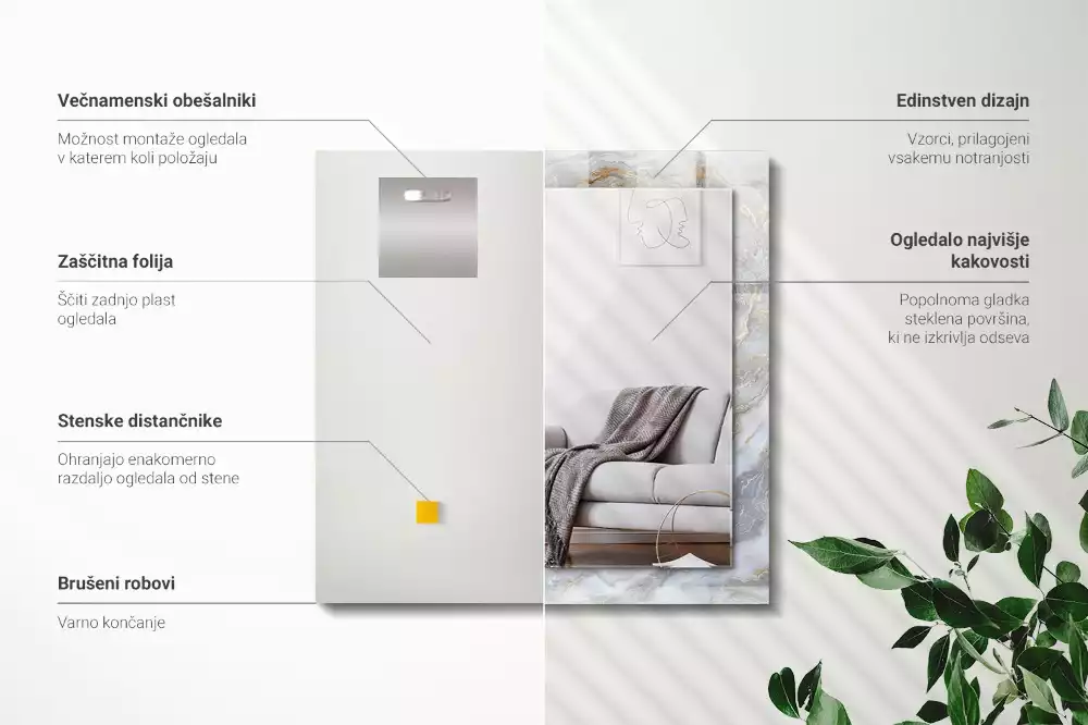 Lustro dekoracyjne prostokątne z nadrukiem w motyw marmuru